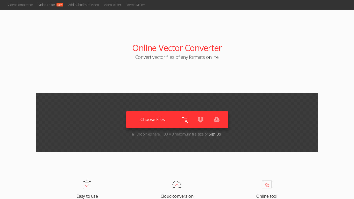 Convertio Vector Converter Landing page