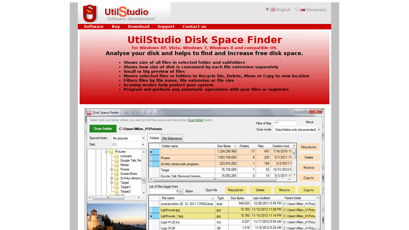 UtilStudio Disk Space Finder Landing page