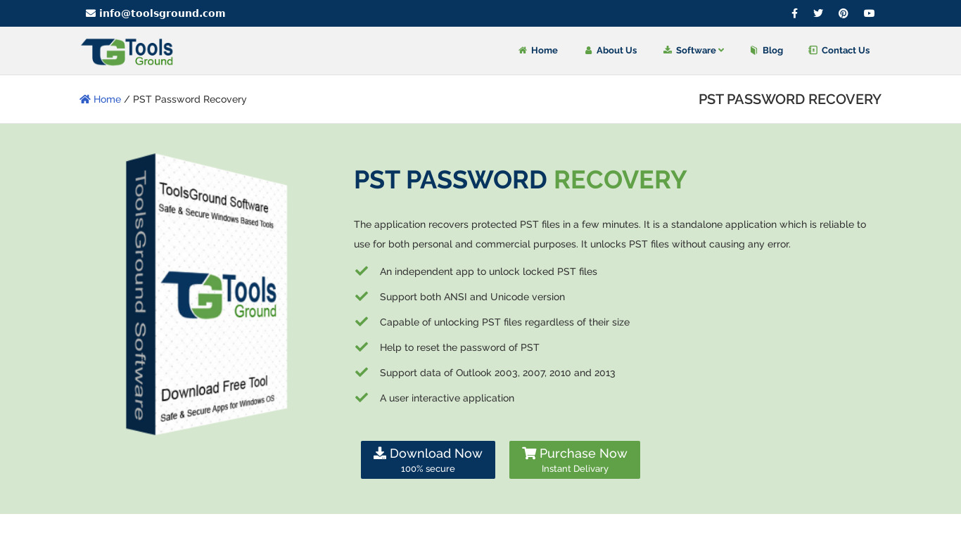 ToolsGround PST Password Recovery Landing page