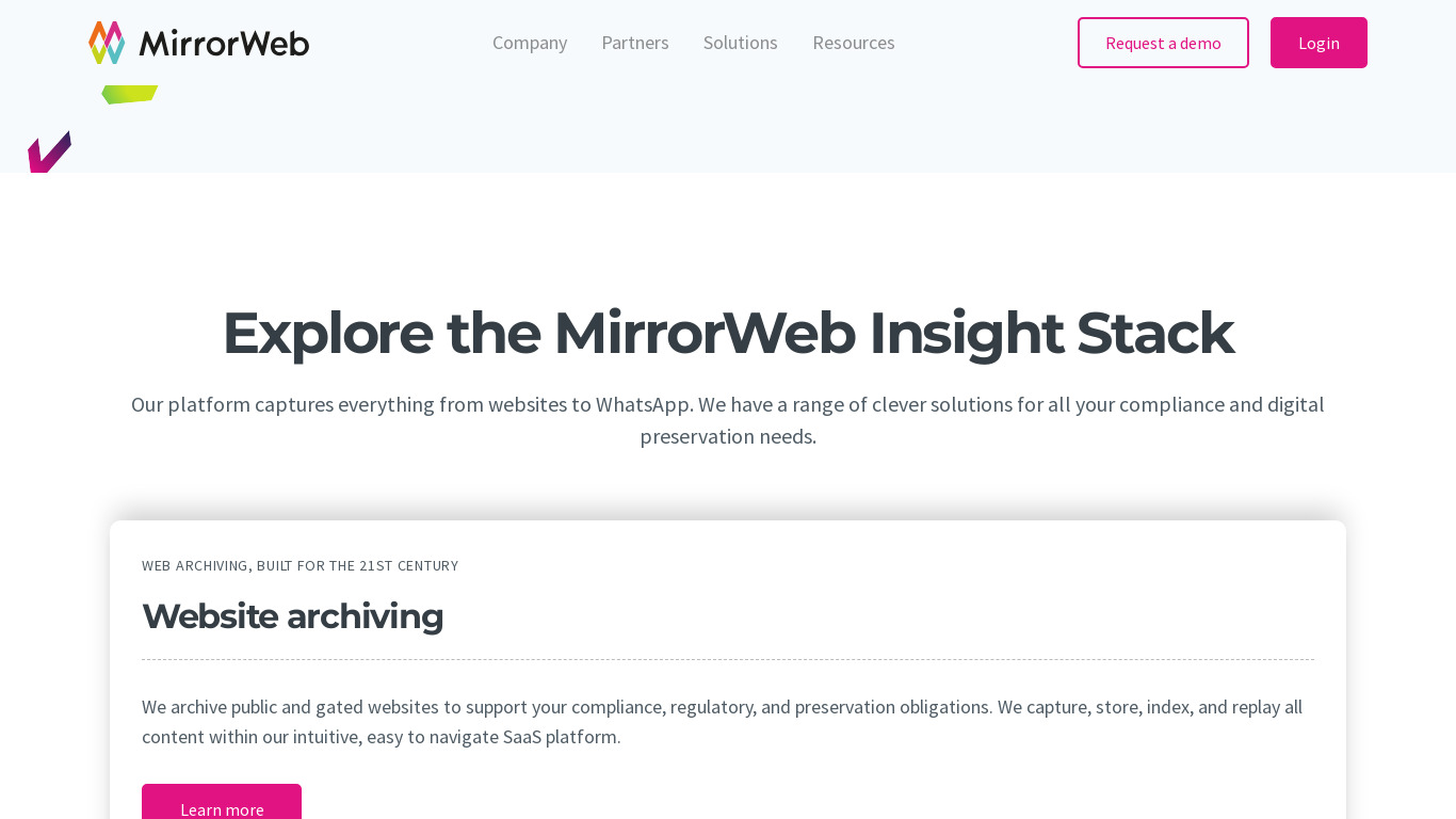 MirrorWeb Landing page
