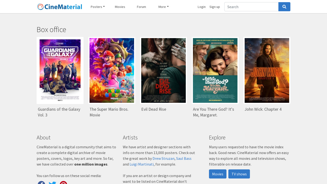 CineMaterial Landing page