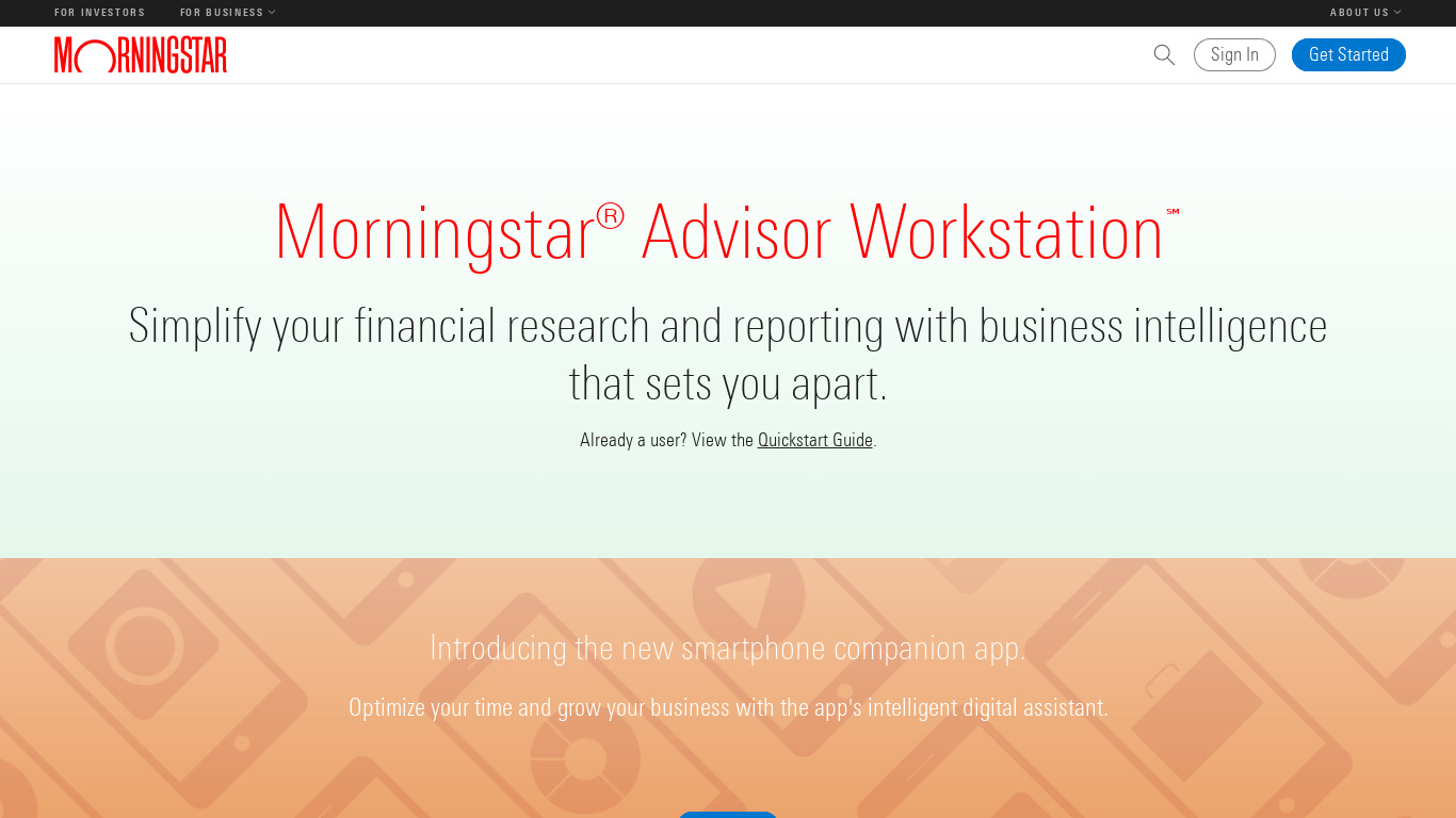 Morningstar Advisor Workstation Landing page