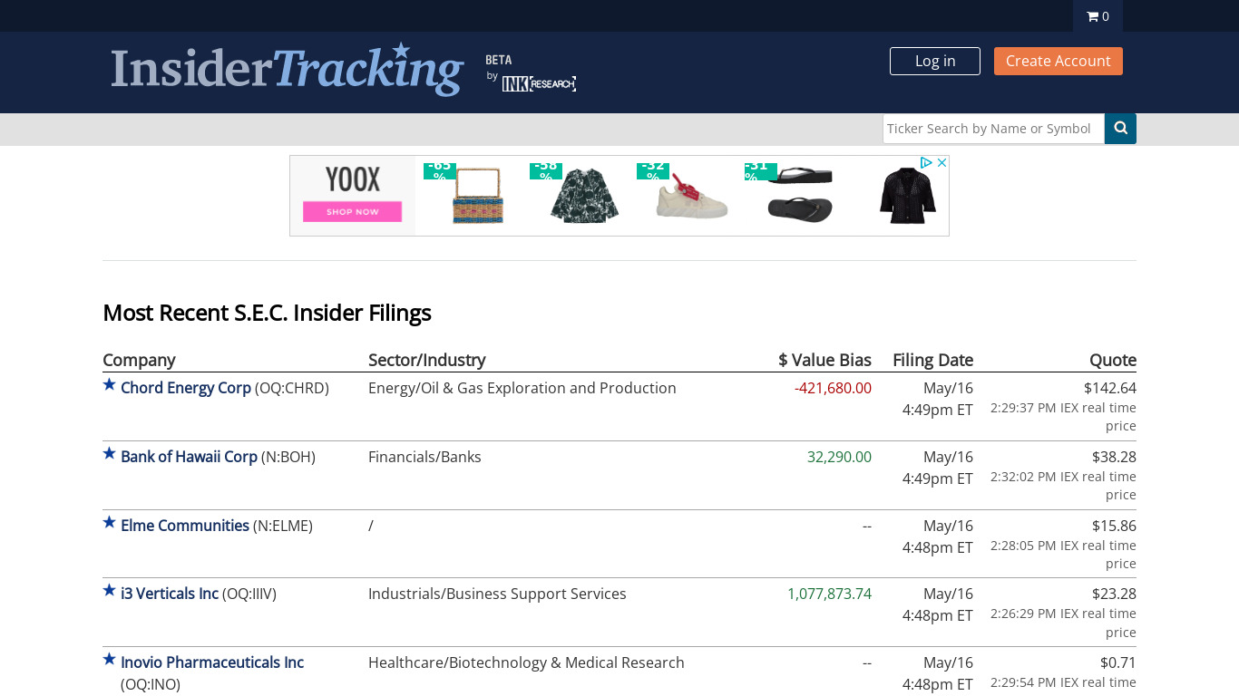 Insider Tracking Landing page