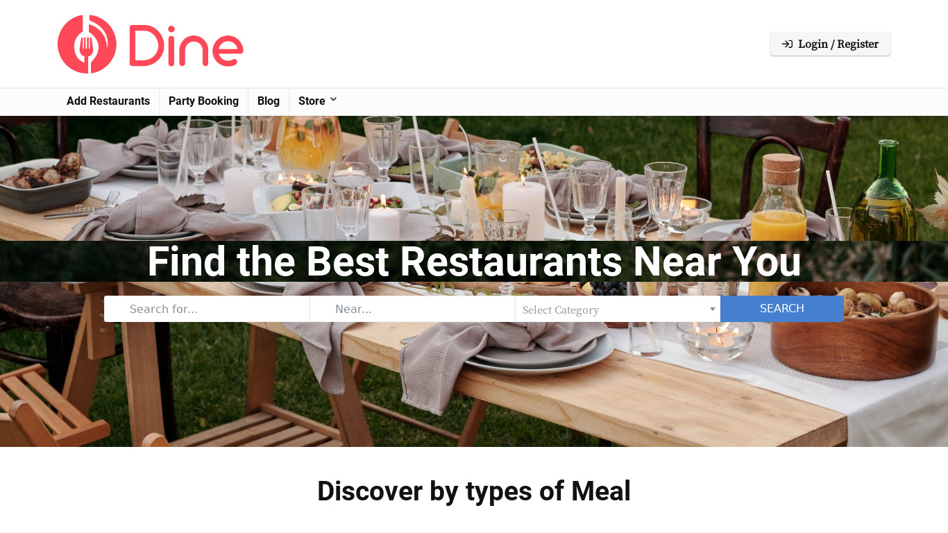Dine – Restaurant Finder Landing page
