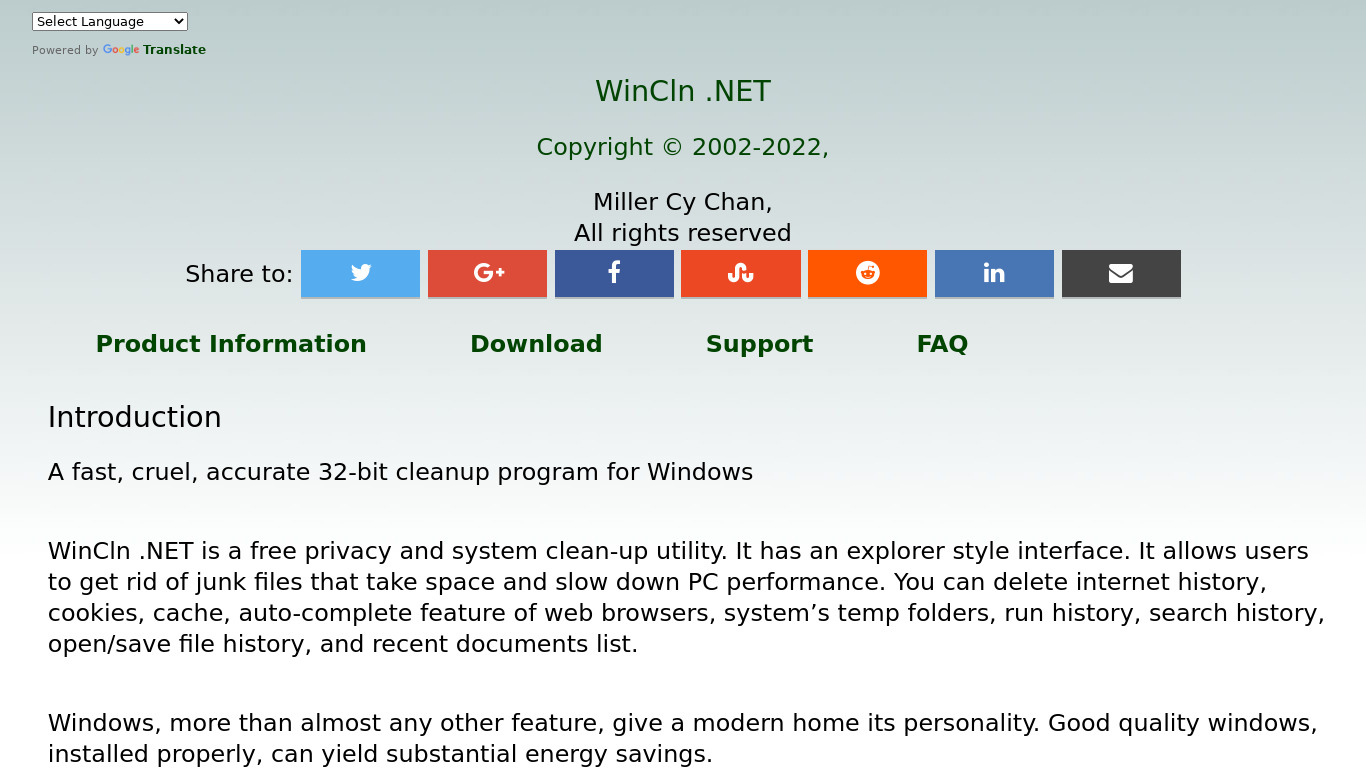 WinCln .NET Landing page