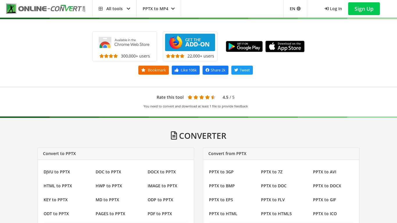 Online Convert PPTX to MP4 Landing page