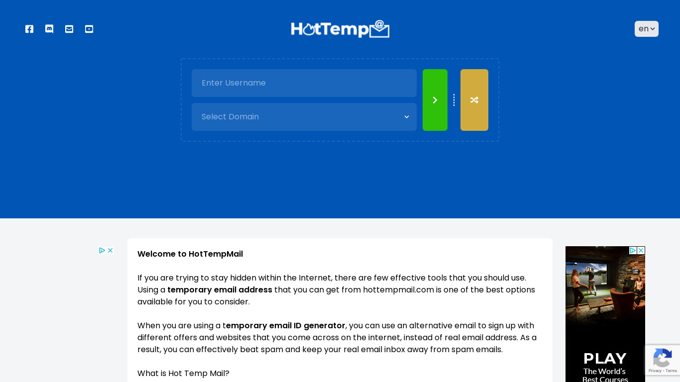 HotTempMail Landing page
