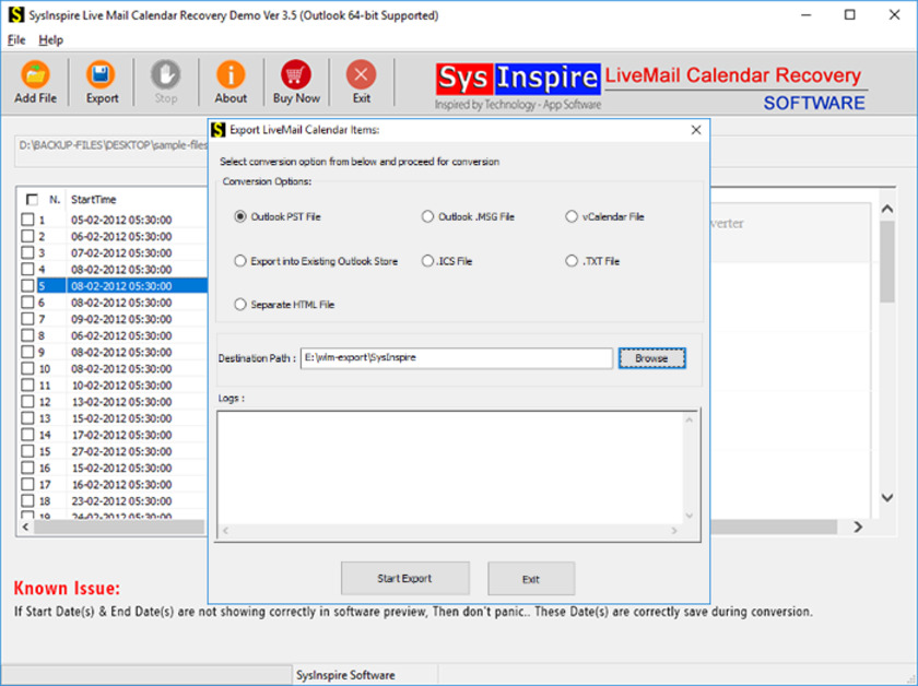 SysInspire Live Mail Calendar Recovery Landing Page