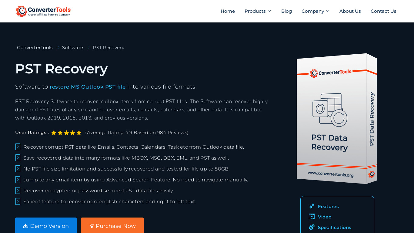 PST Recovery Landing page