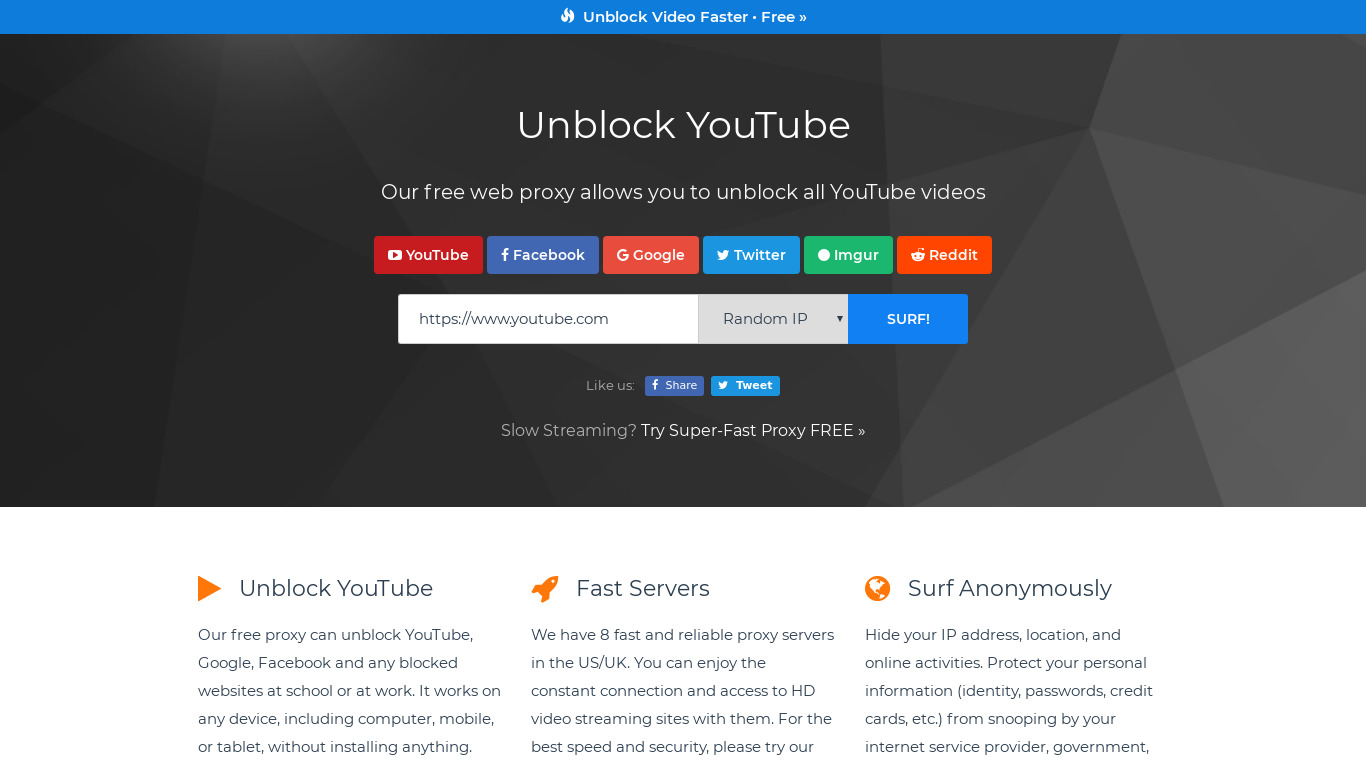 Unblock YouTube.video Landing page