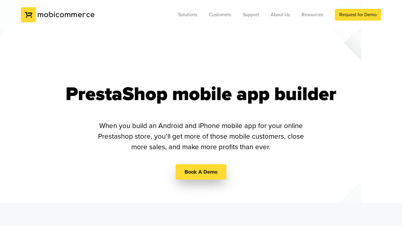 Prestashop Mobile App Builder Landing page