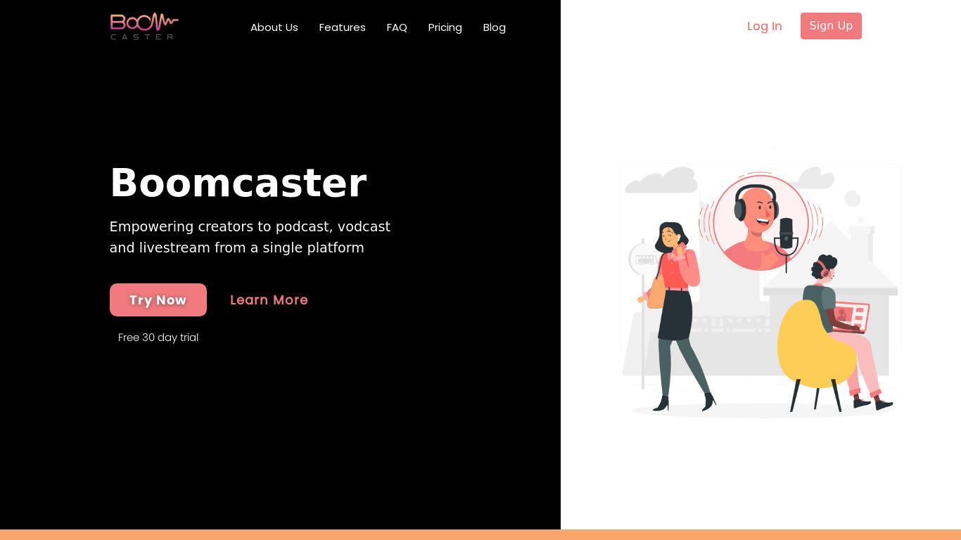 Boomcaster Landing page