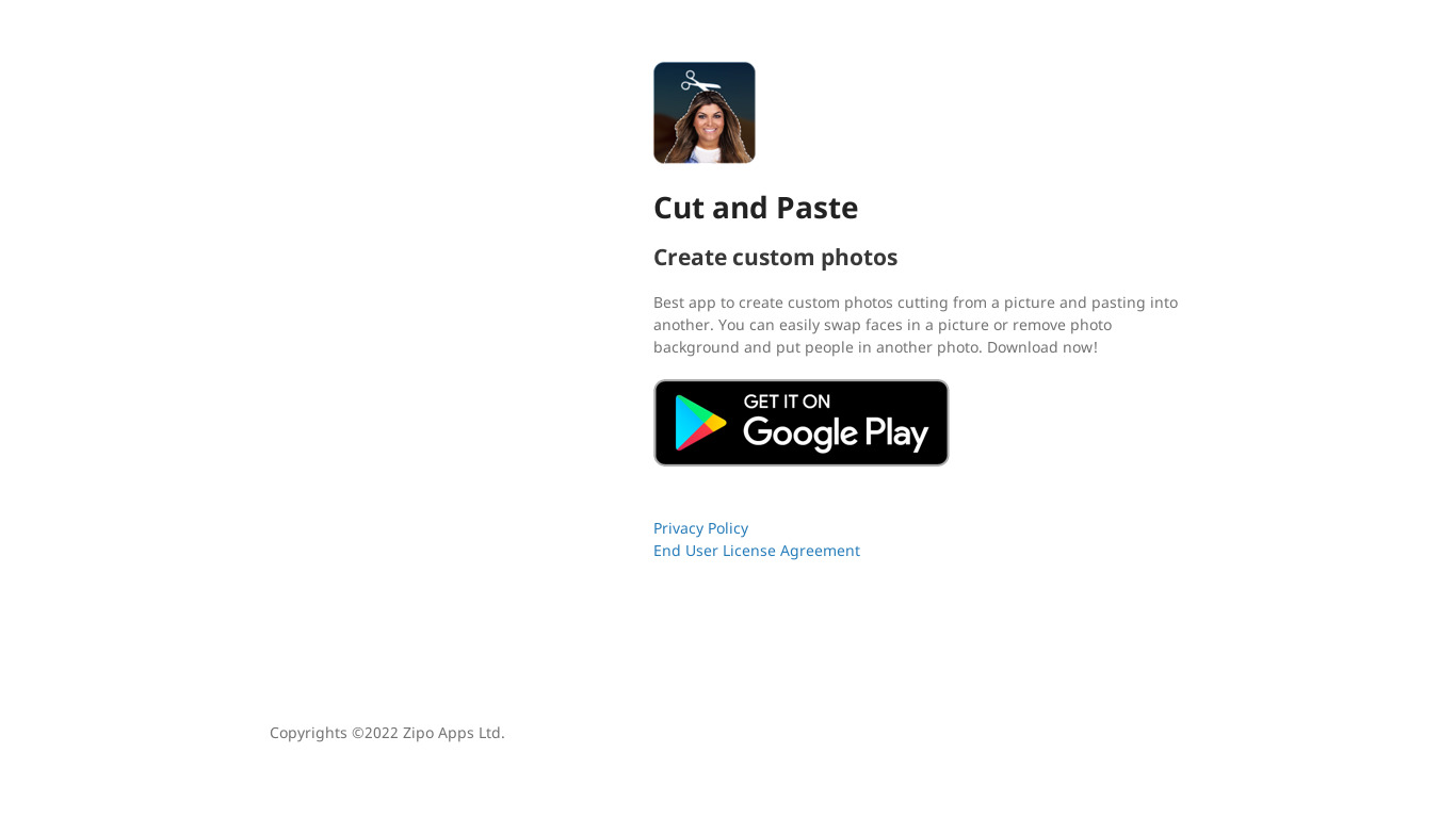 Cut and Paste photos Landing page