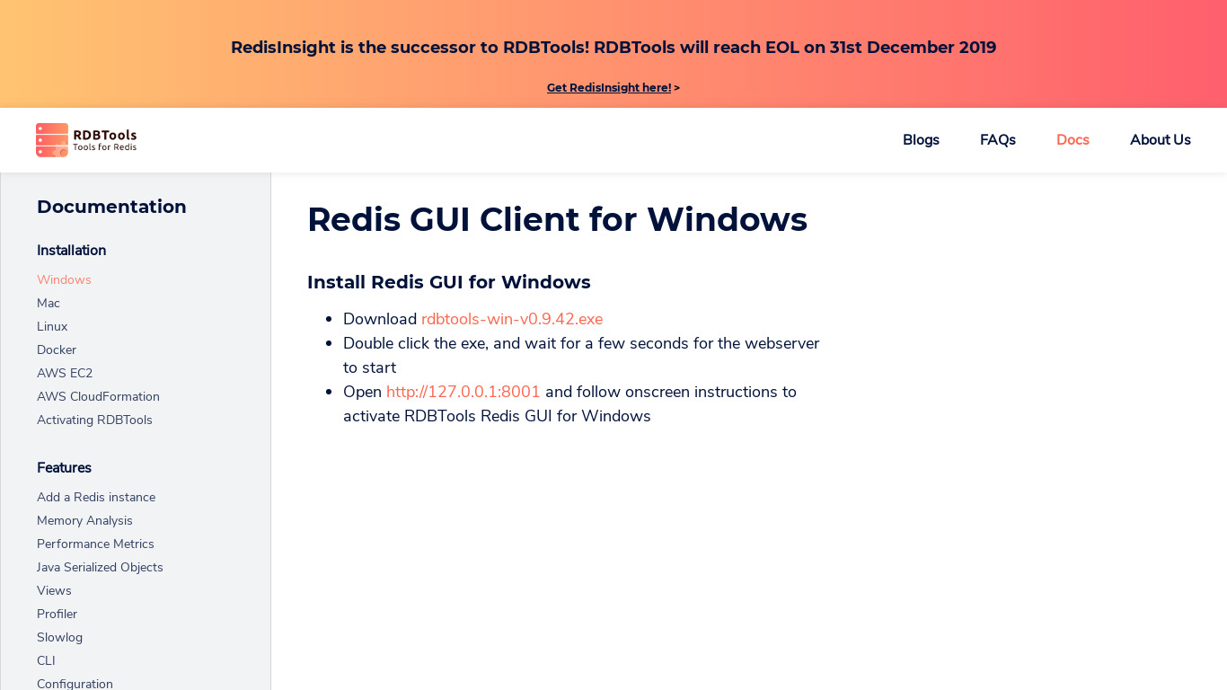 RDBTools GUI for Redis Landing page