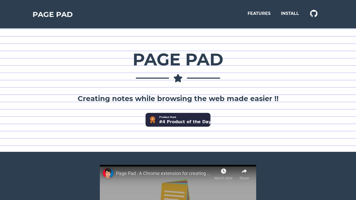 Page Pad Landing page