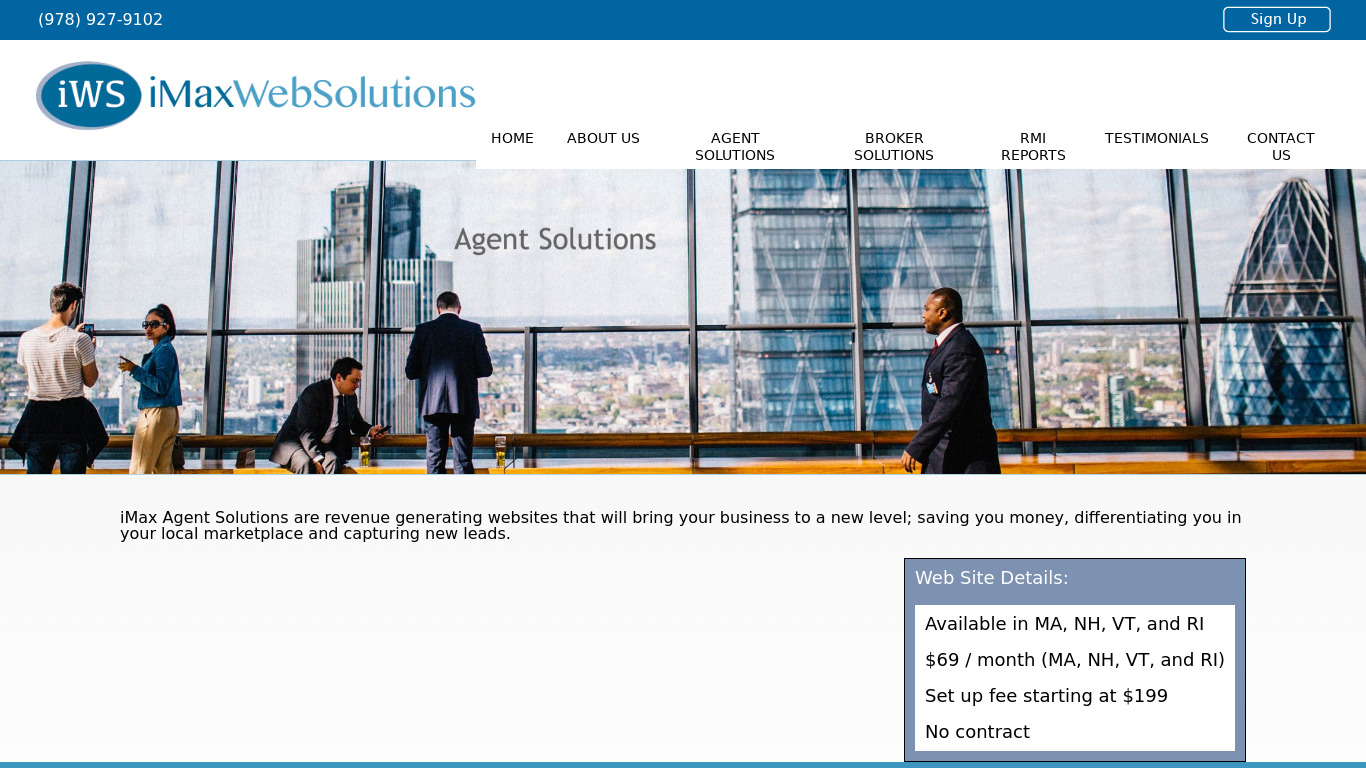 iMax Agent Solutions Landing page