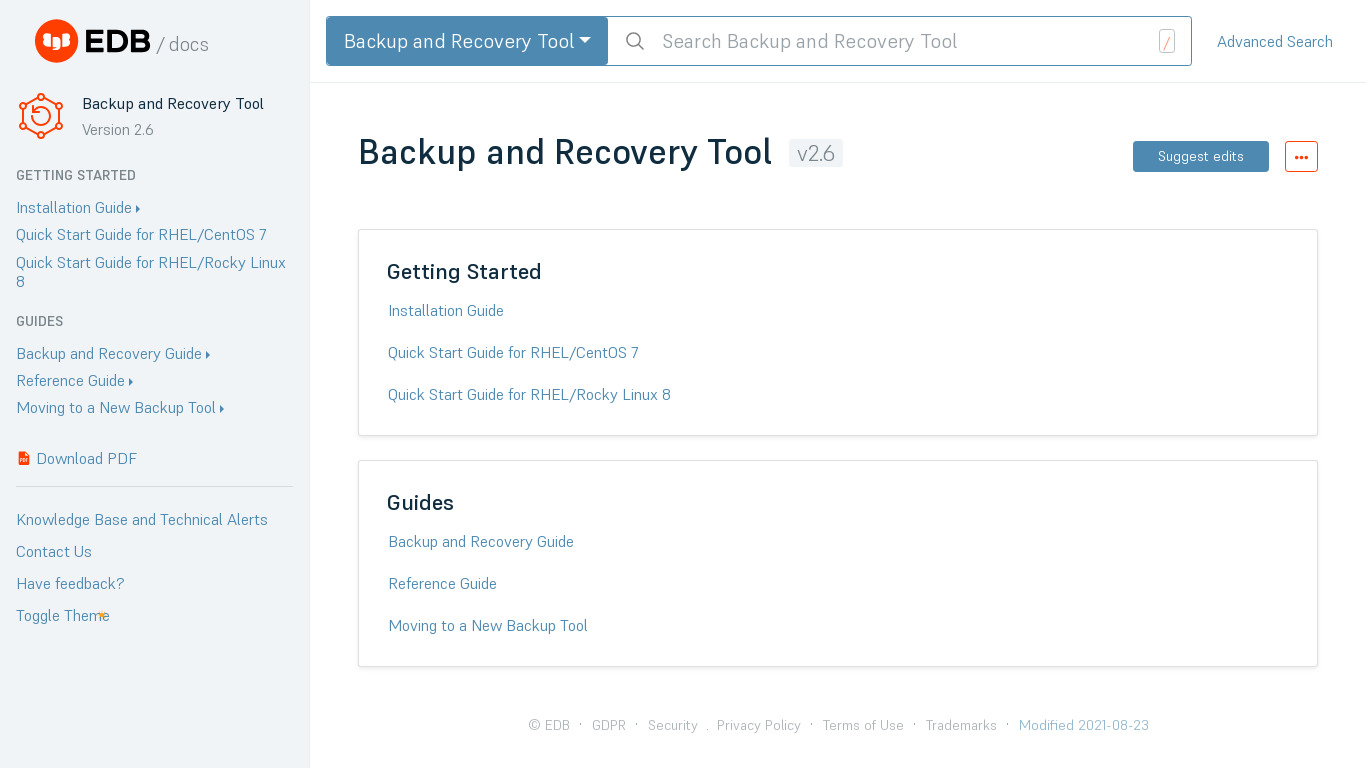EDB Backup and Recovery Landing page