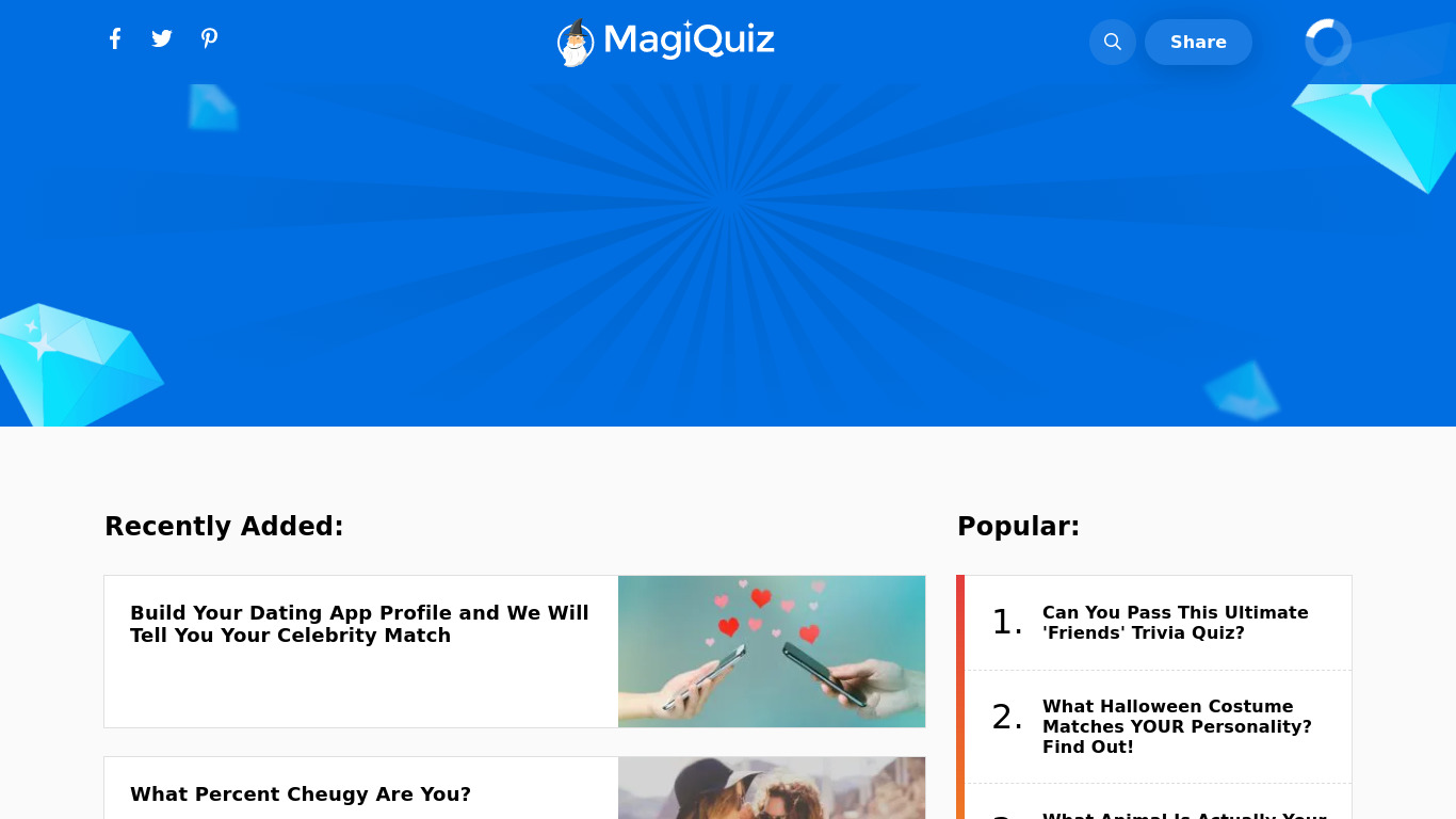 MagiQuiz Landing page
