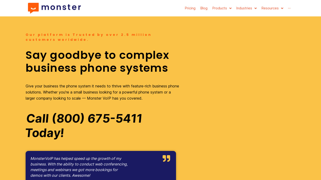 Monster VoIP Landing page