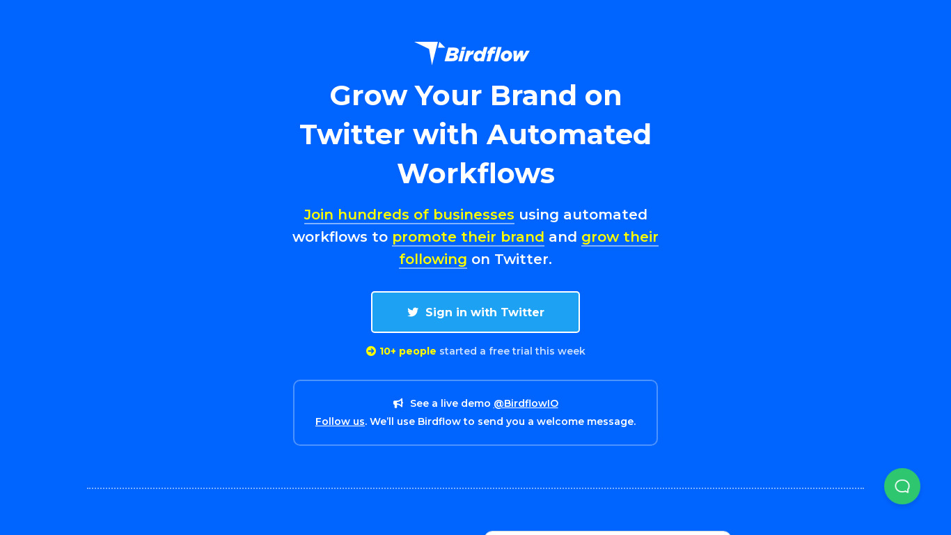 Birdflow for Twitter Landing page