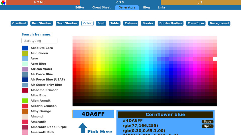 RGB Color Code Landing Page