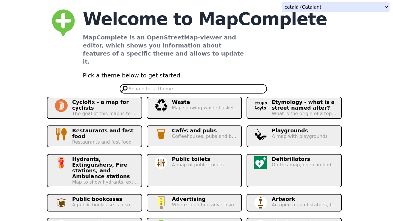 MapComplete Landing page
