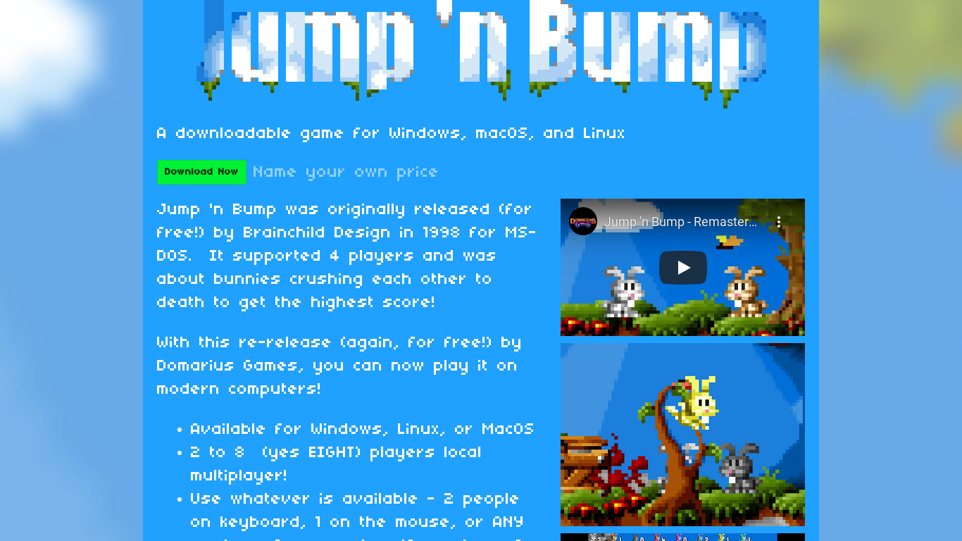 Jump 'n Bump Remastered Landing page