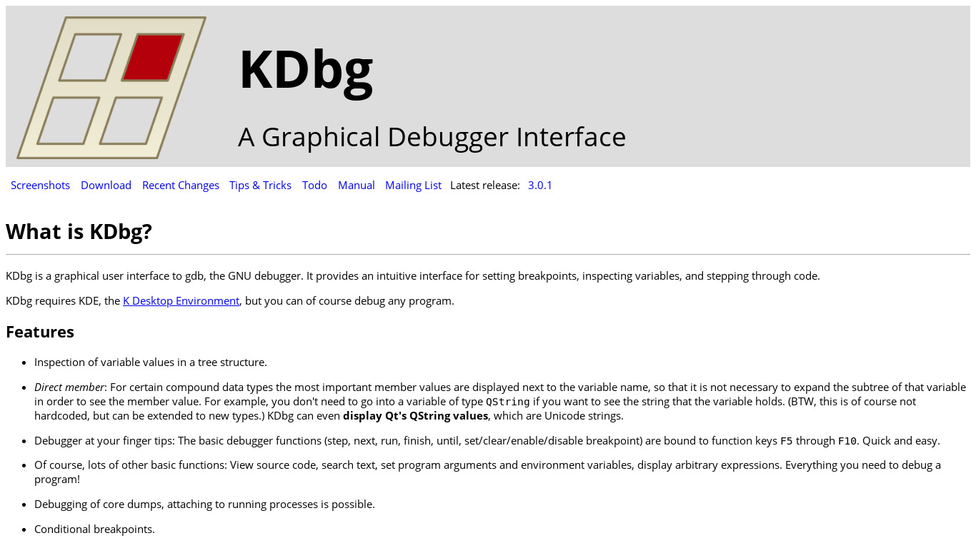 kdbg Debugger Landing page