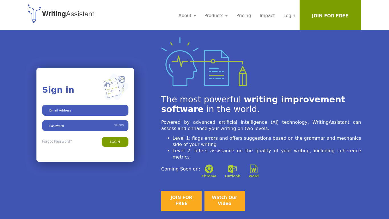 Writing Assistant Landing page
