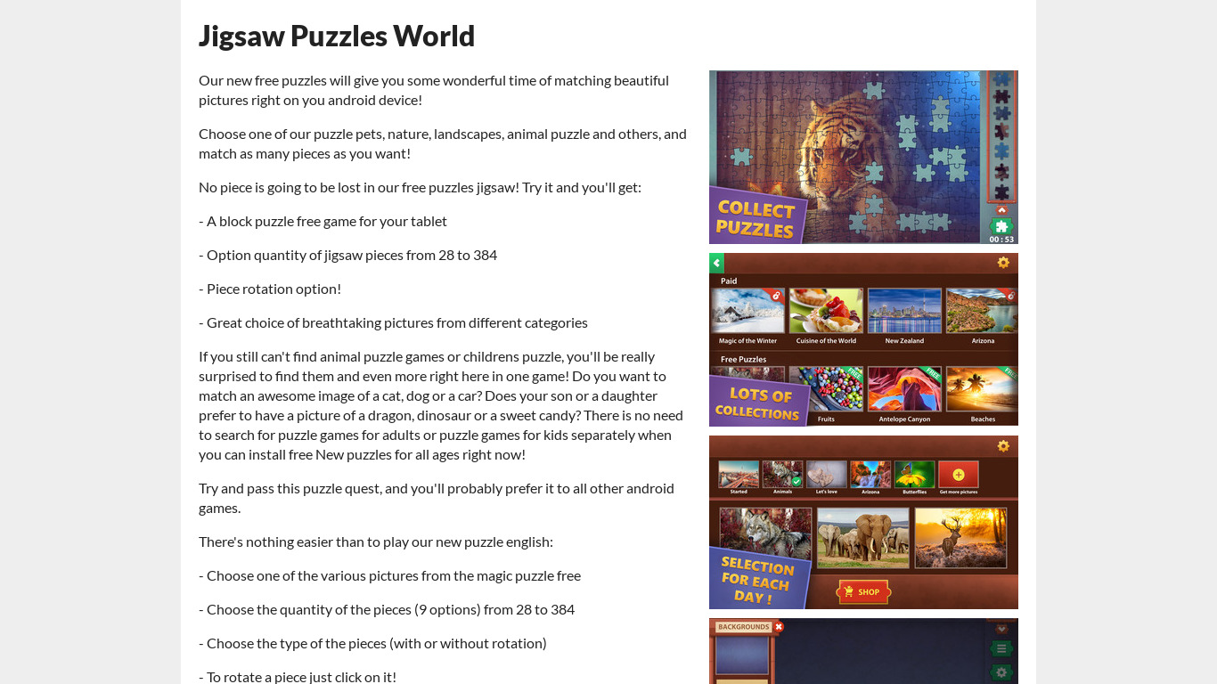 Jigsaw Puzzles World Landing page