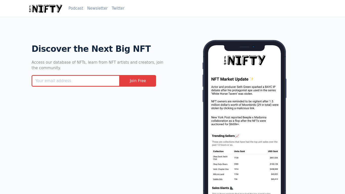The Nifty Landing page