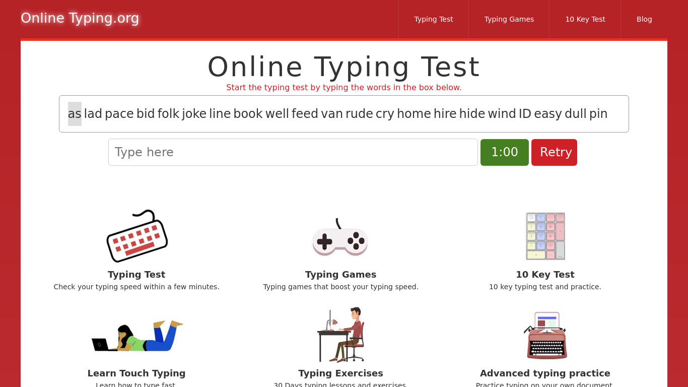 Onlinetyping.org Landing page