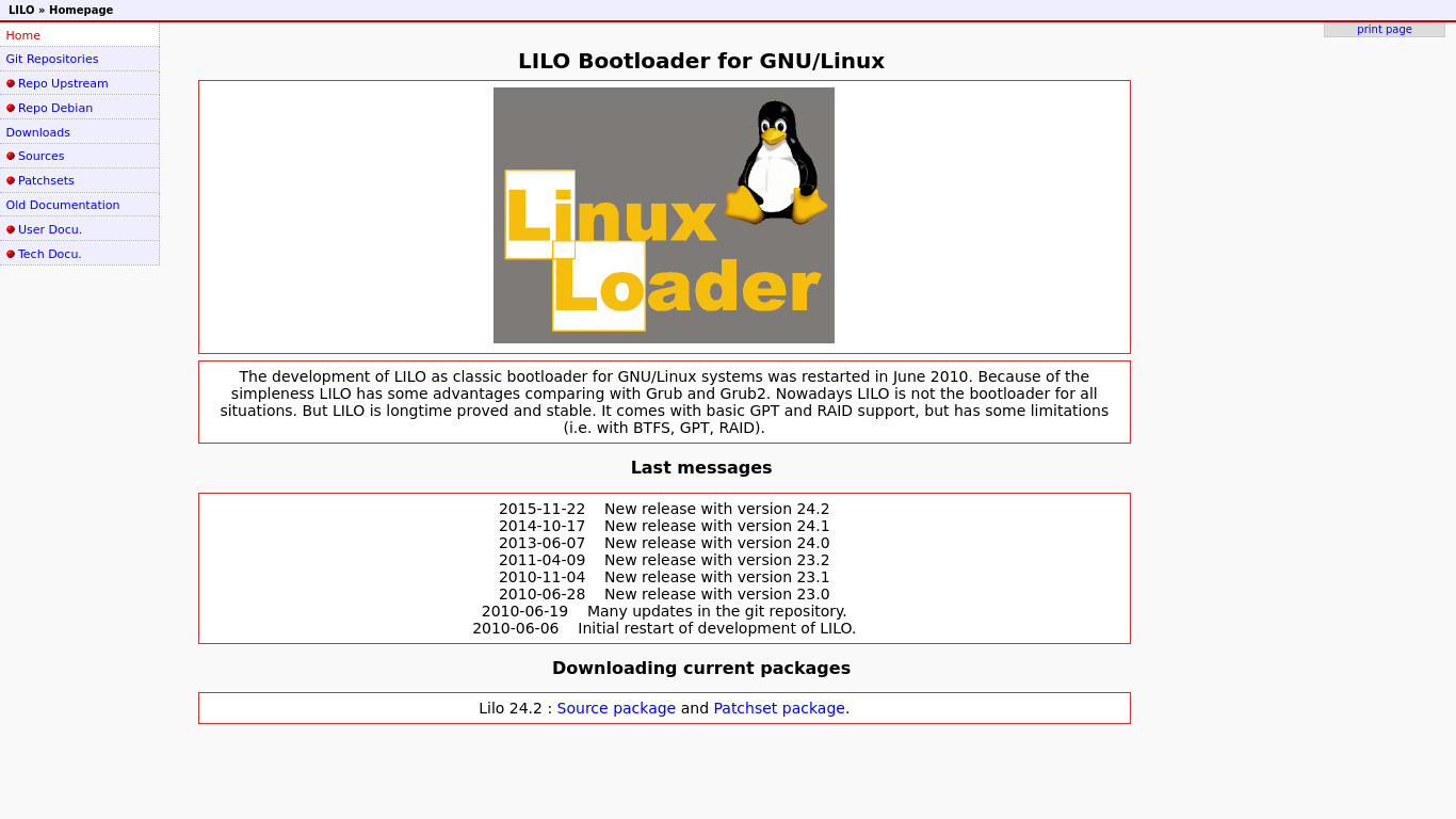 LILO Boot Loader Landing page
