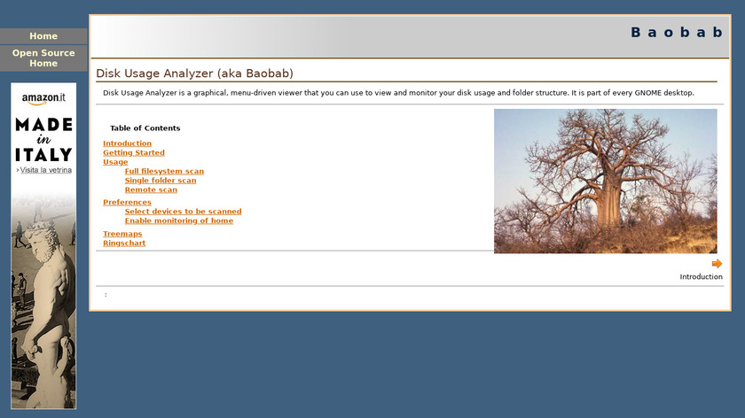 Baobab Disk Usage Analyzer Landing Page