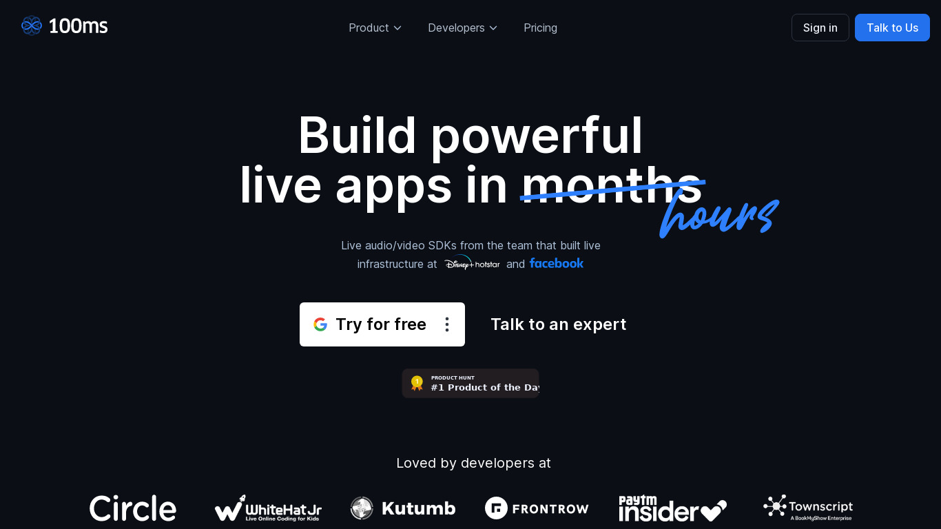 100ms Live Landing page