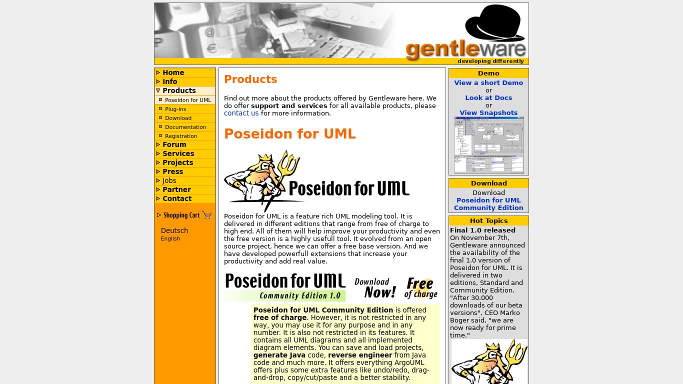 Gentleware Poseidon for UML Landing page