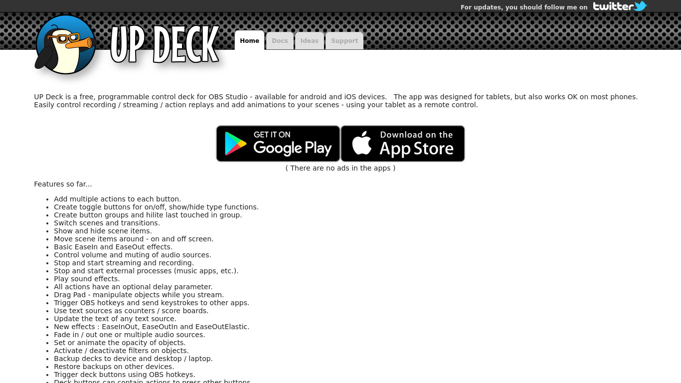 UP Deck Landing page