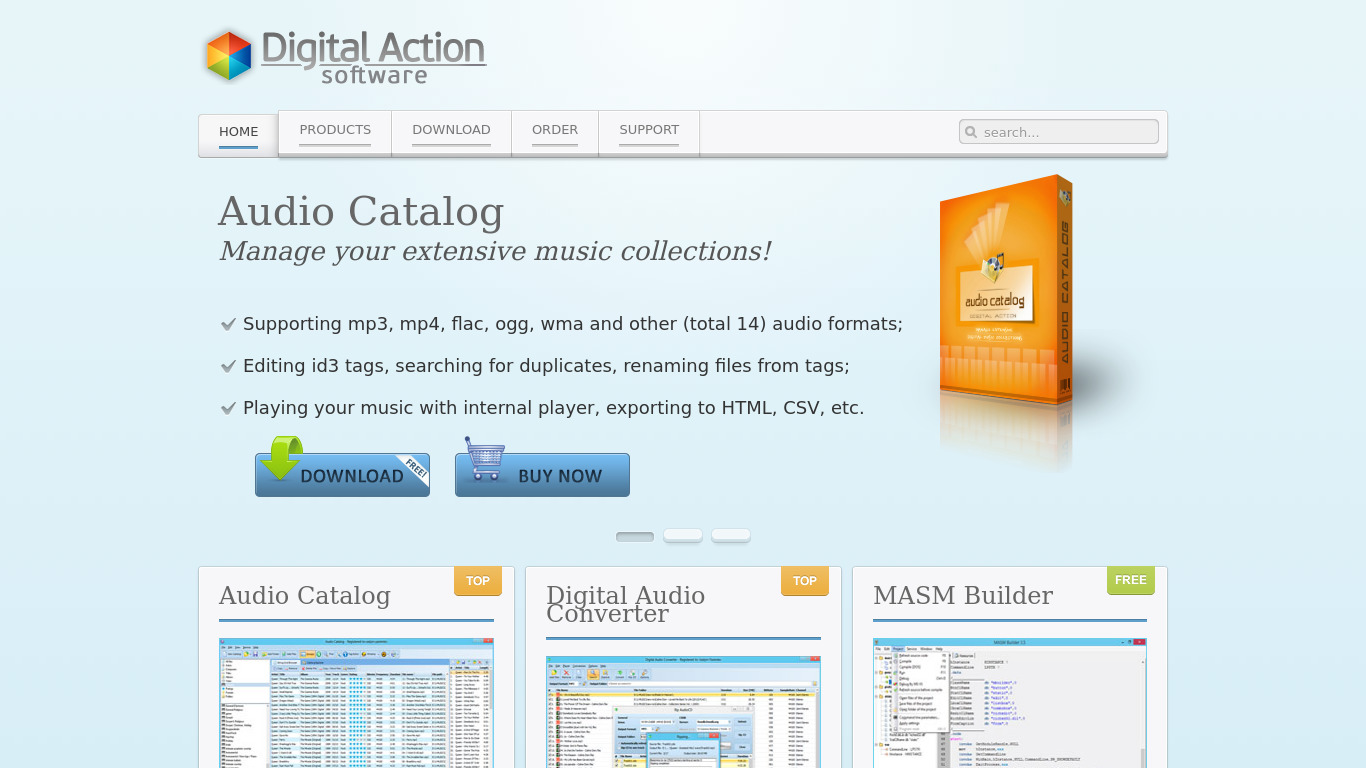 Digit Action Audio Catalog Landing page
