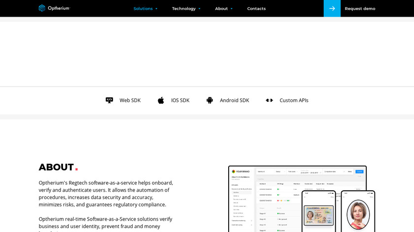 Regtech platform by Optherium Landing Page
