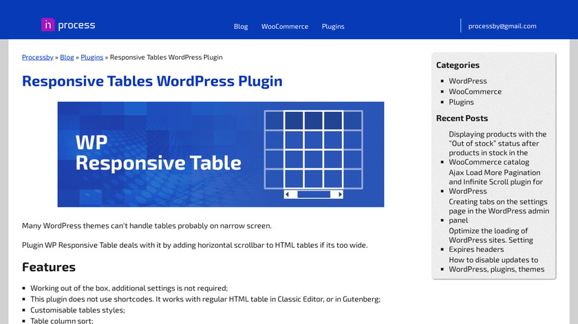 WP Responsive Table Landing Page