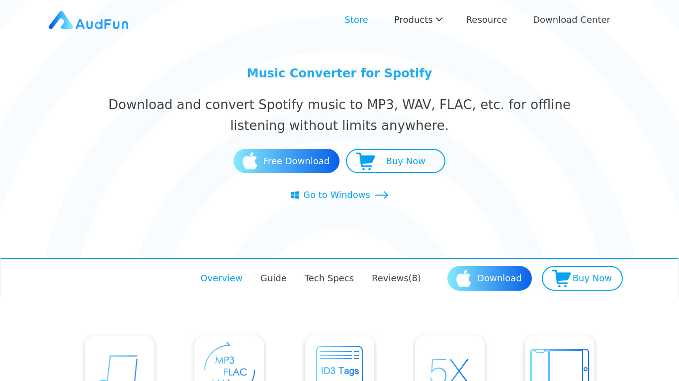AudFun Spotify Music Converter Landing page