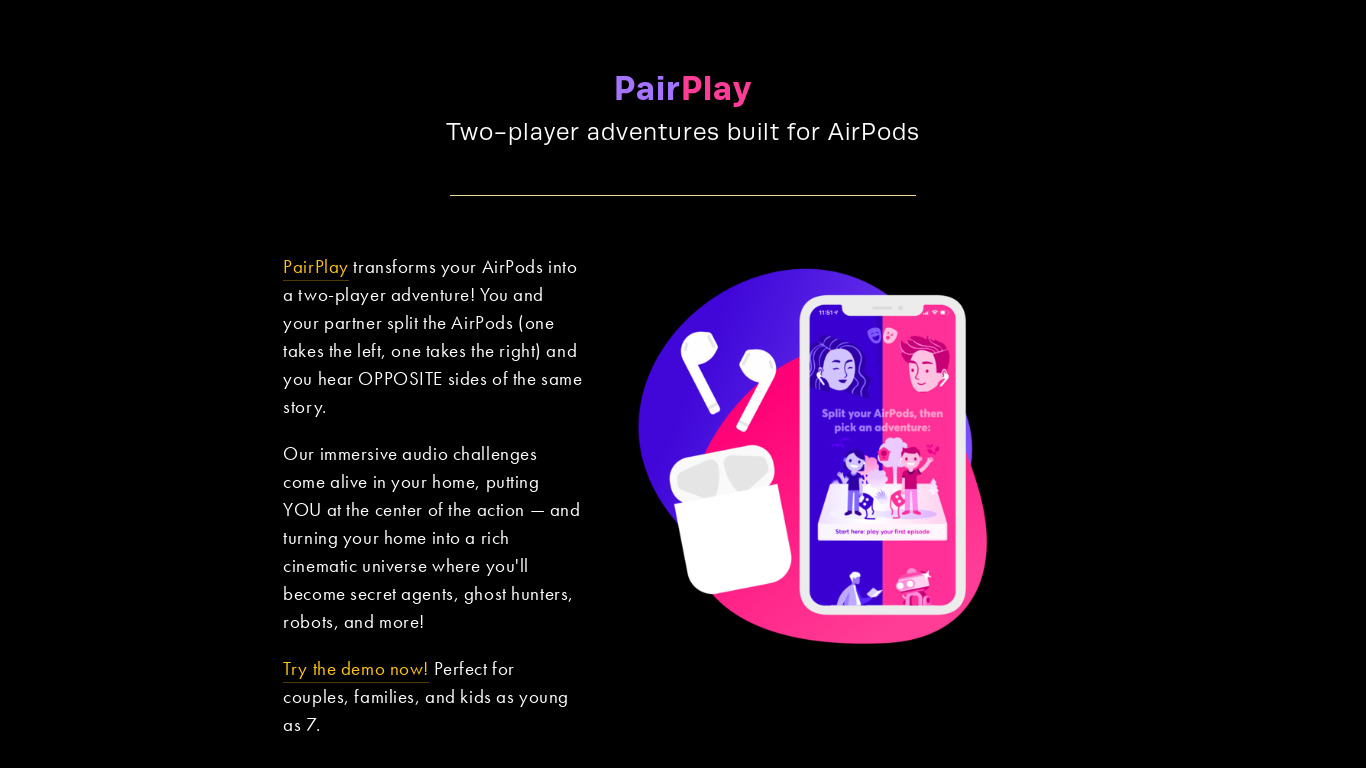 PairPlay Audio Adventures Landing page