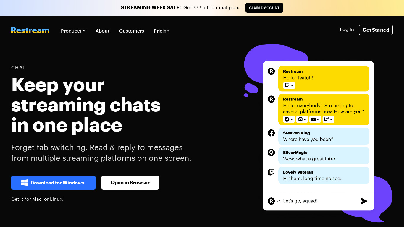 Restream Chat Landing page