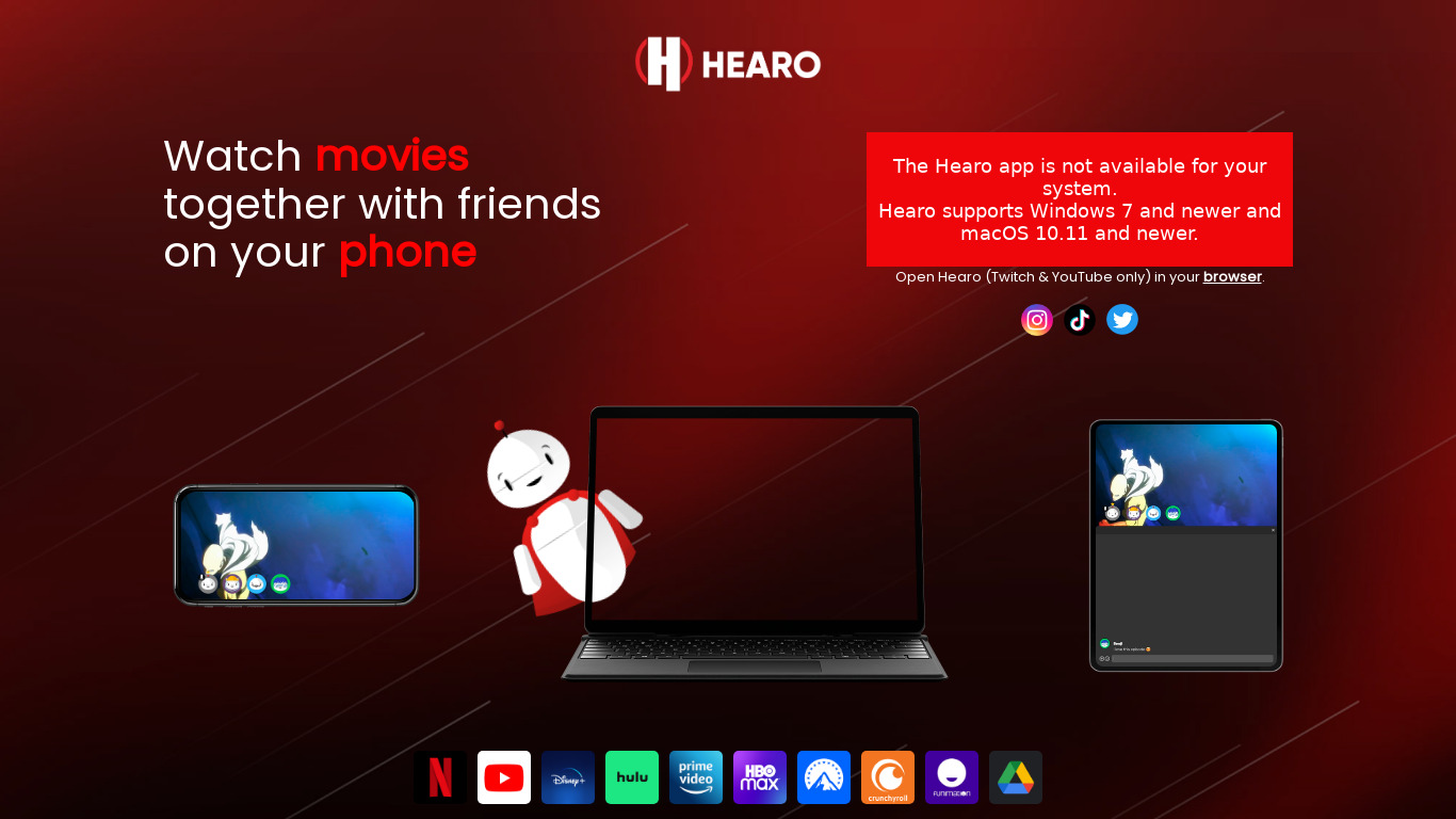 Hearo Watch Parties Landing page