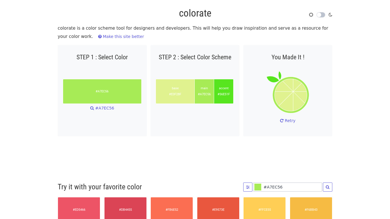 Colorate Landing page