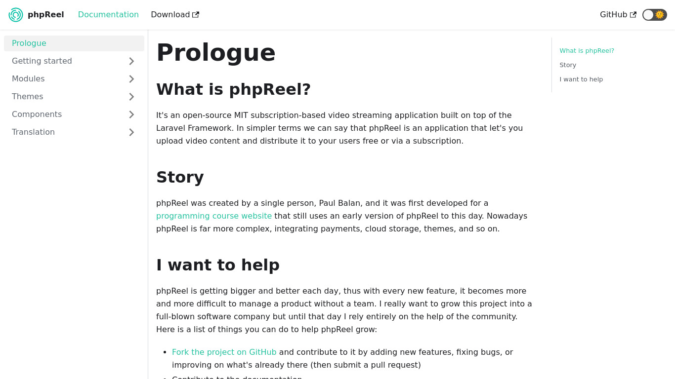 phpReel.org Landing page