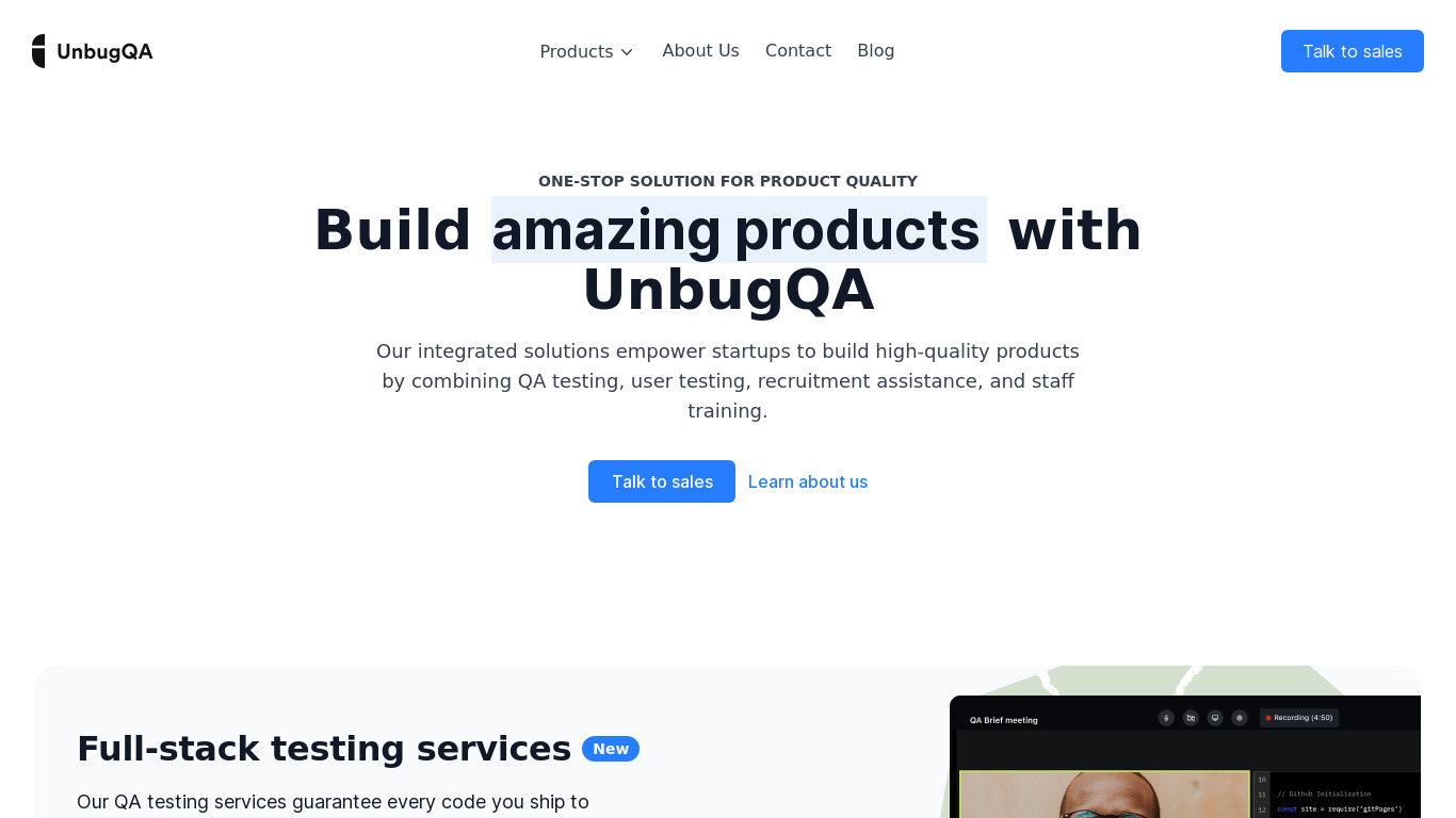 UnbugQA Landing page