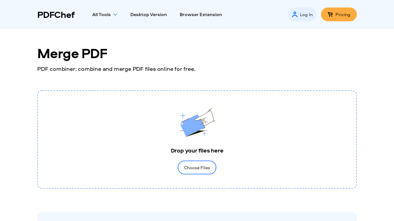 PDFChef Merge PDF Landing page
