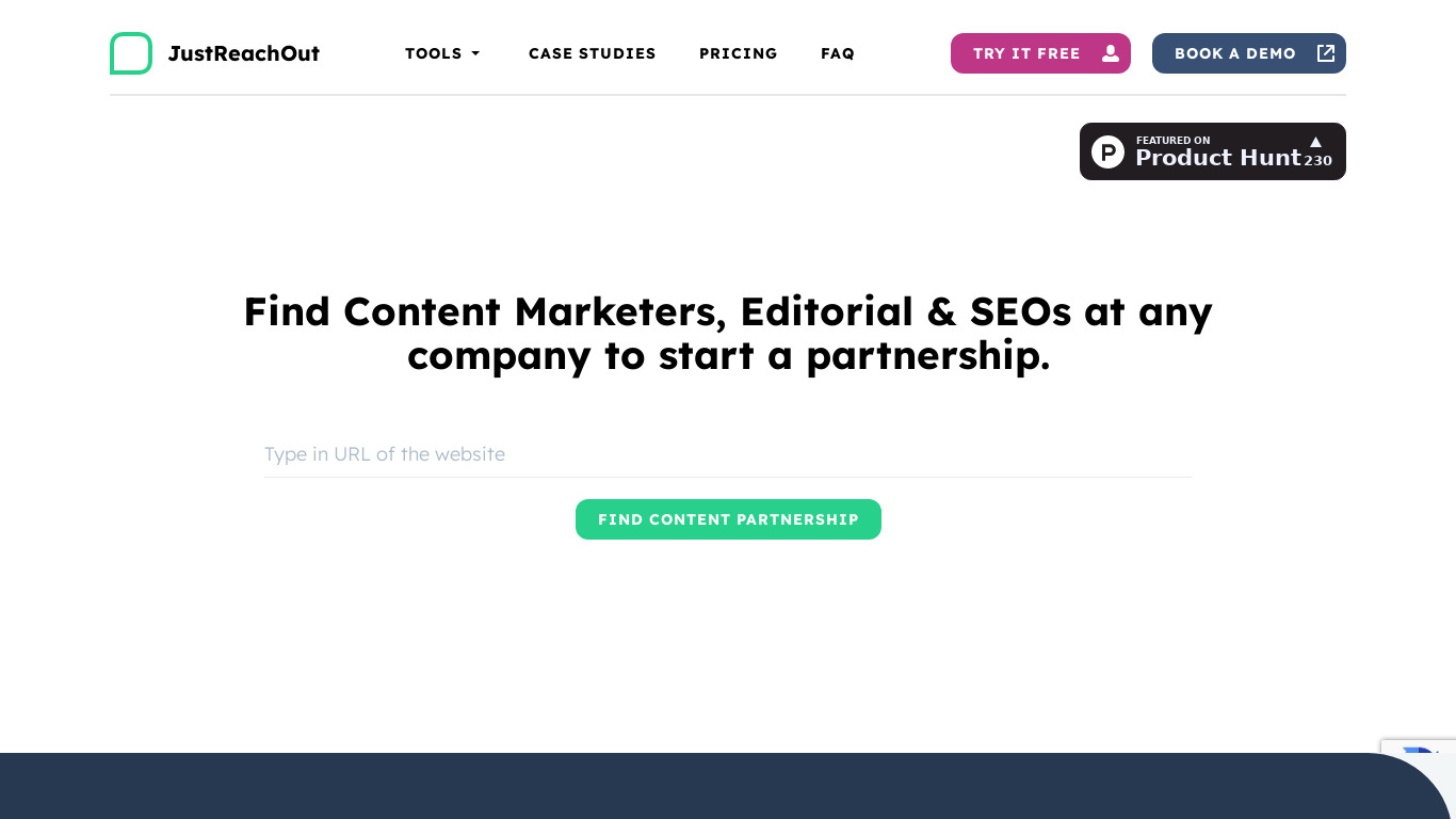 Content Partner by JustReachOut Landing page