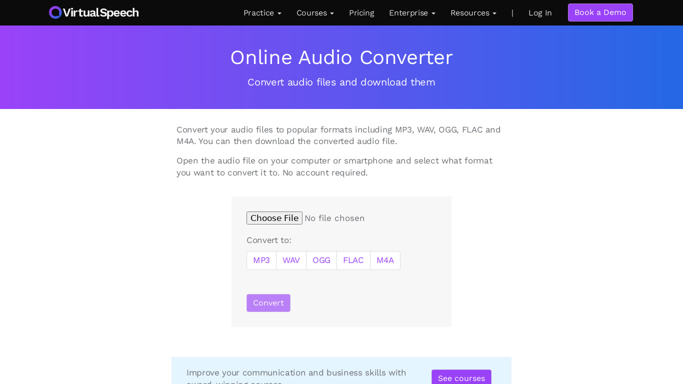 VirtualSpeech Audio Converter Landing page